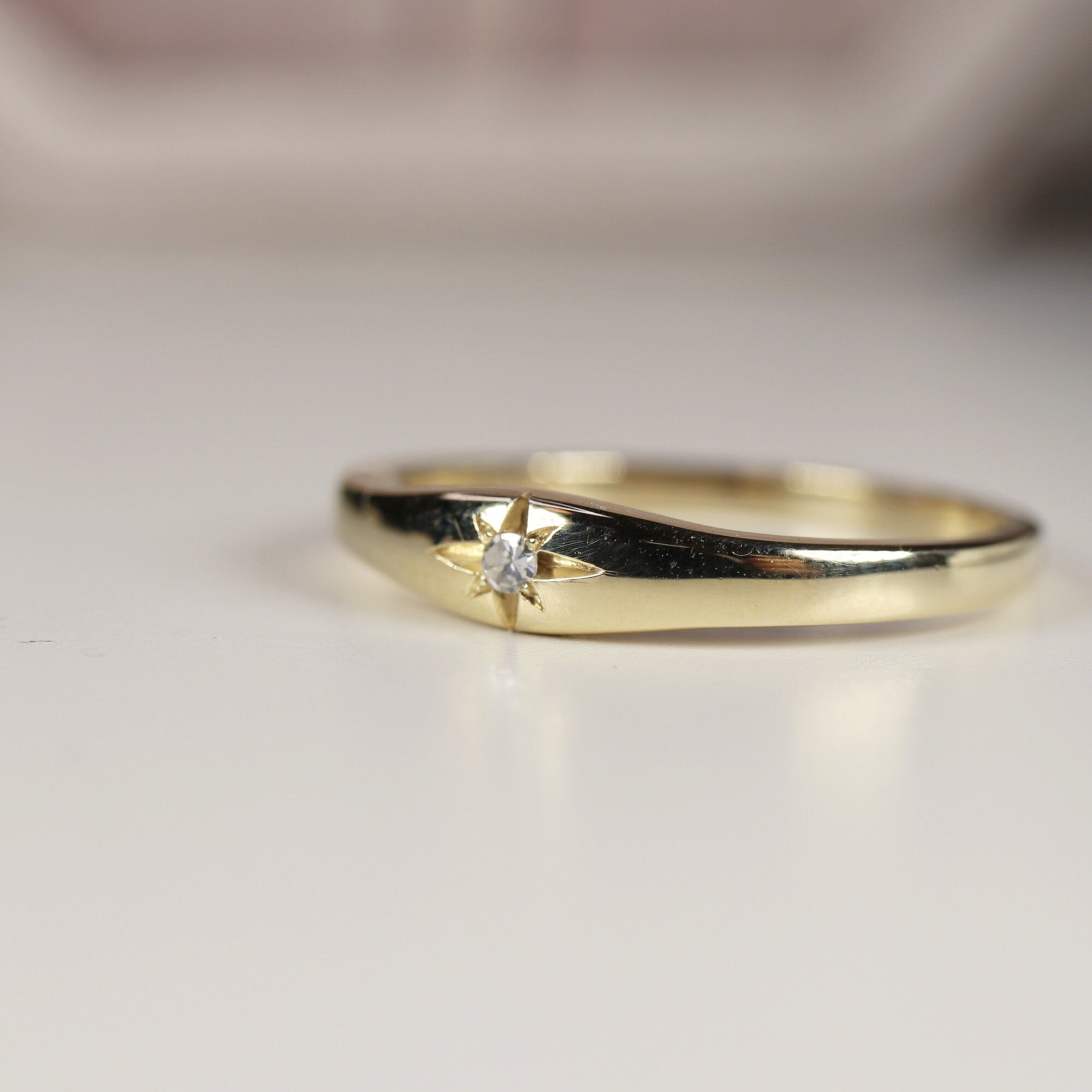 Star Diamond Ring 14k Solid Gold