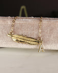 14k Solid Gold Feather Necklace