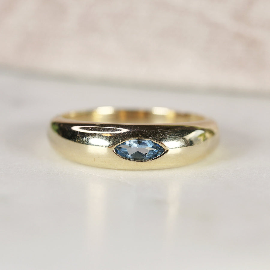 14k Gold Minimalist Dome Ring With Marquise London Blue Topaz