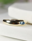 14k Gold Minimalist Dome Ring With Marquise London Blue Topaz