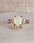 14k Rose Gold Australian Opal Engagement Ring Set with Diamond Curved Wedding Band
