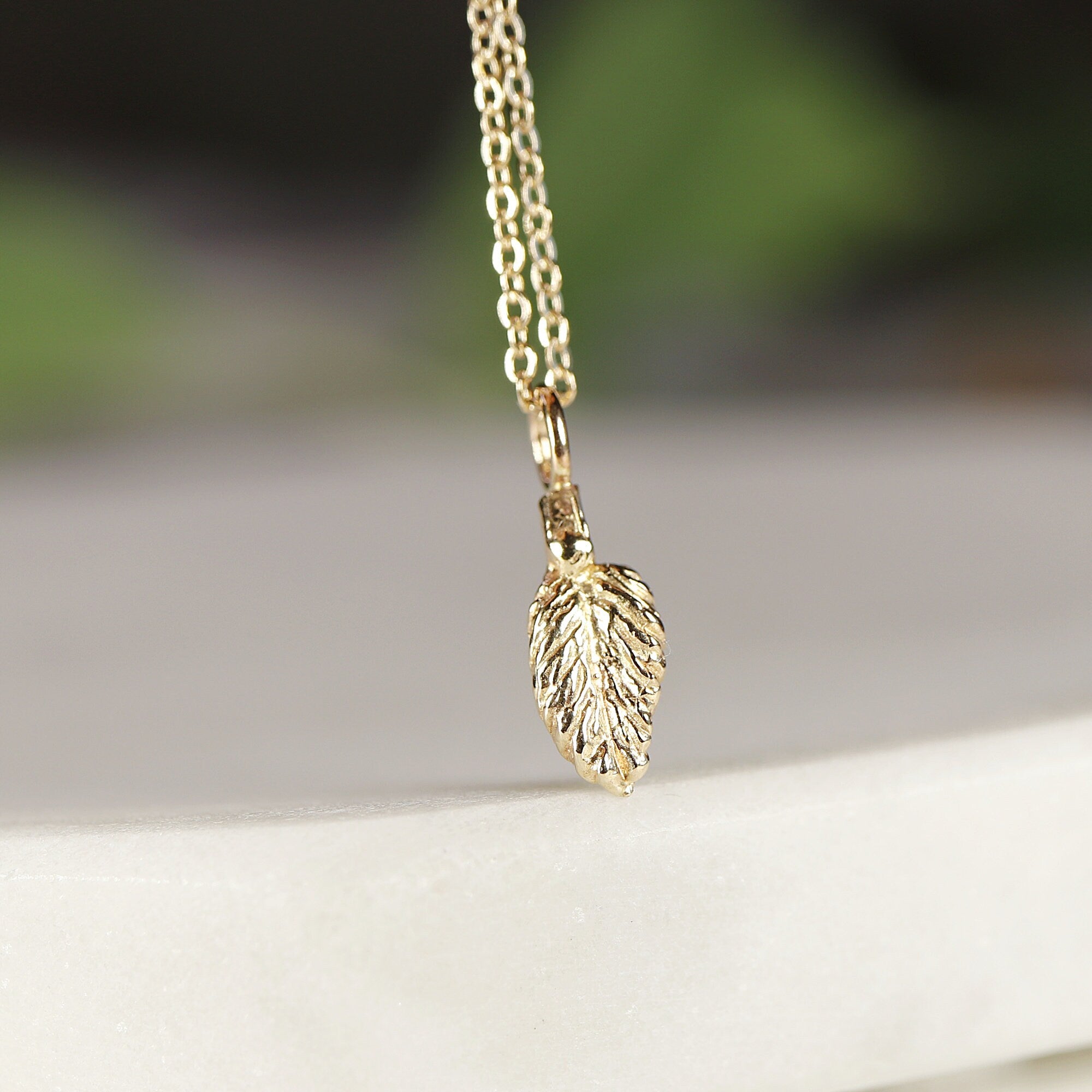 14k Solid Gold Leaf Necklace