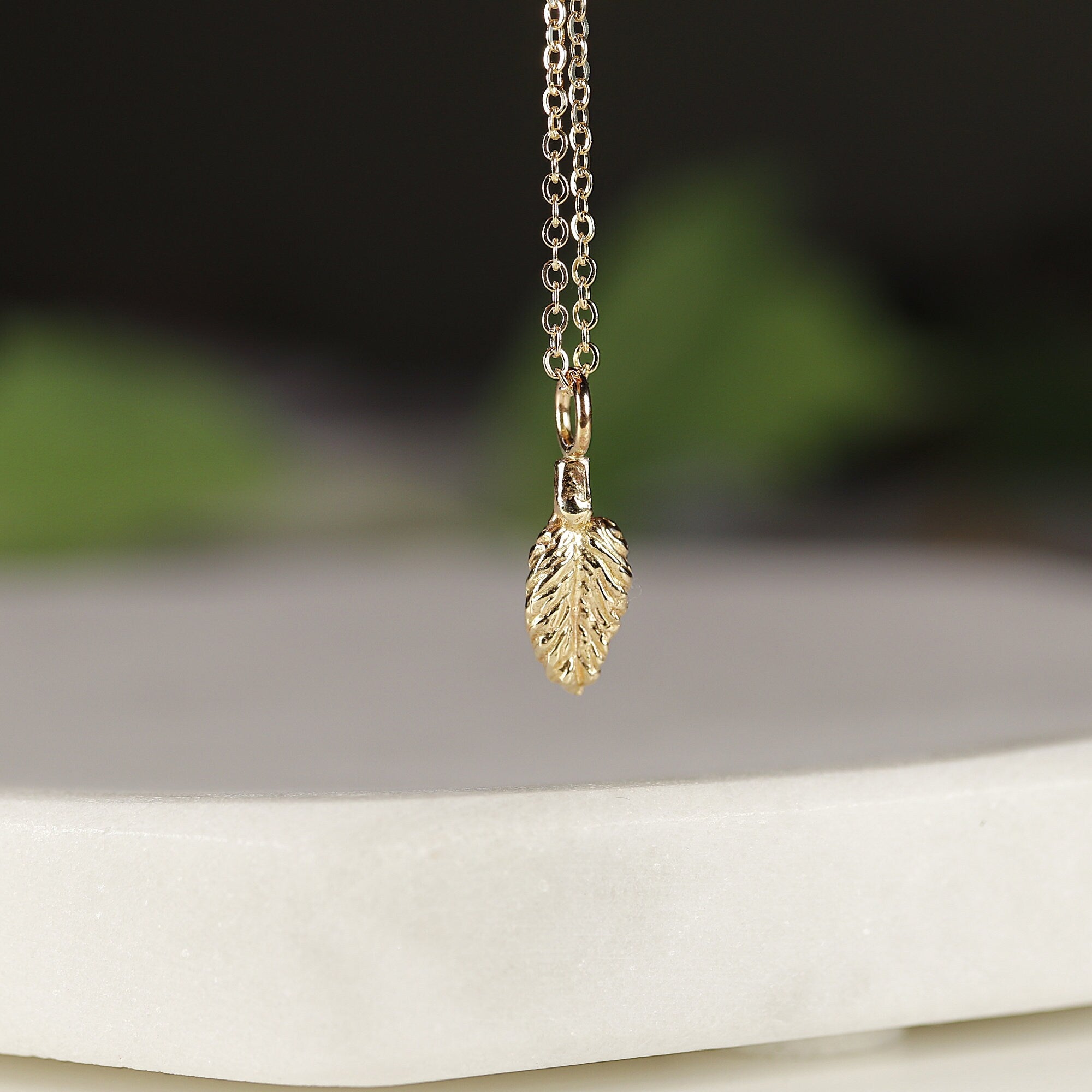 14k Solid Gold Leaf Necklace