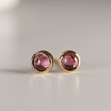 14k Solid Gold Pink Tourmaline Stud Earrings