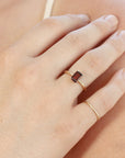 14k Gold Garnet Ring, Emerald Cut Garnet Ring