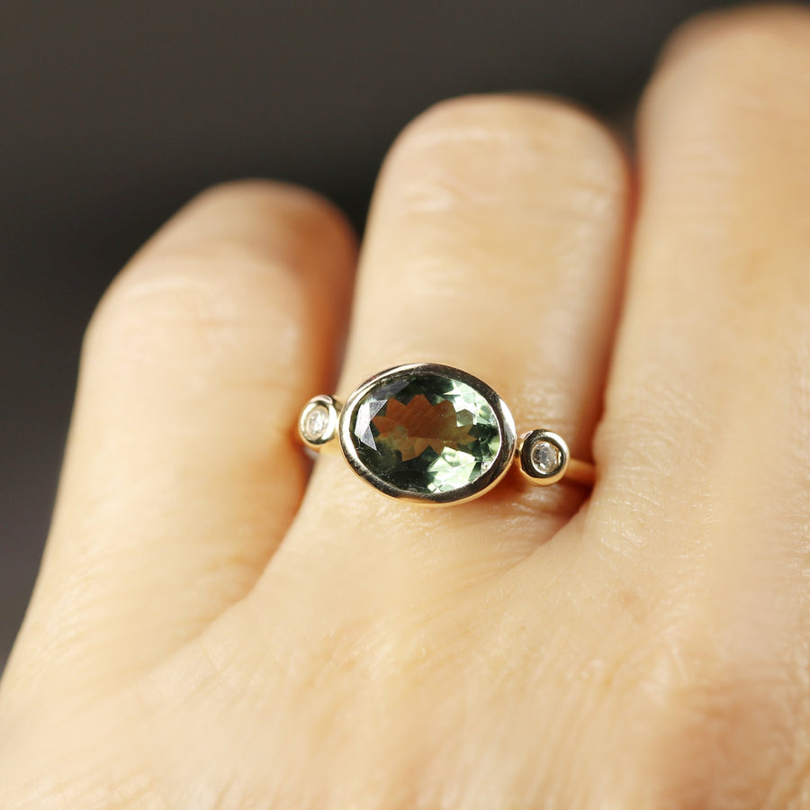 14k Gold Oval Tourmaline Ring with Diamonds