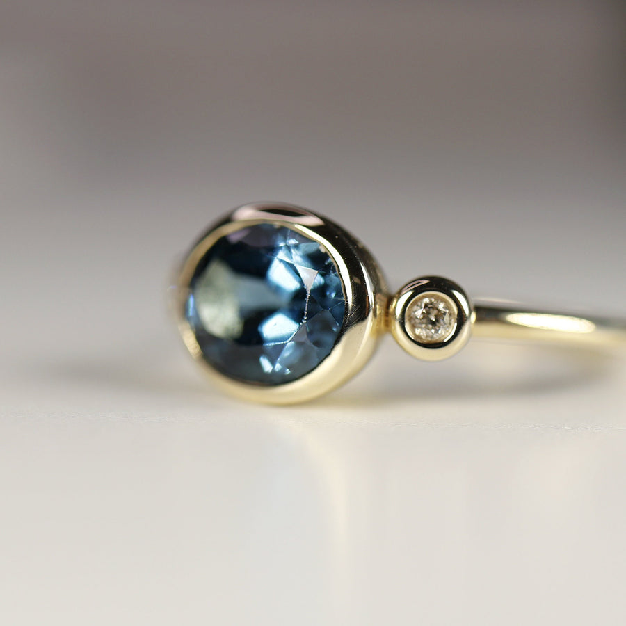 14k Gold Oval London Blue Topaz Ring with Diamonds