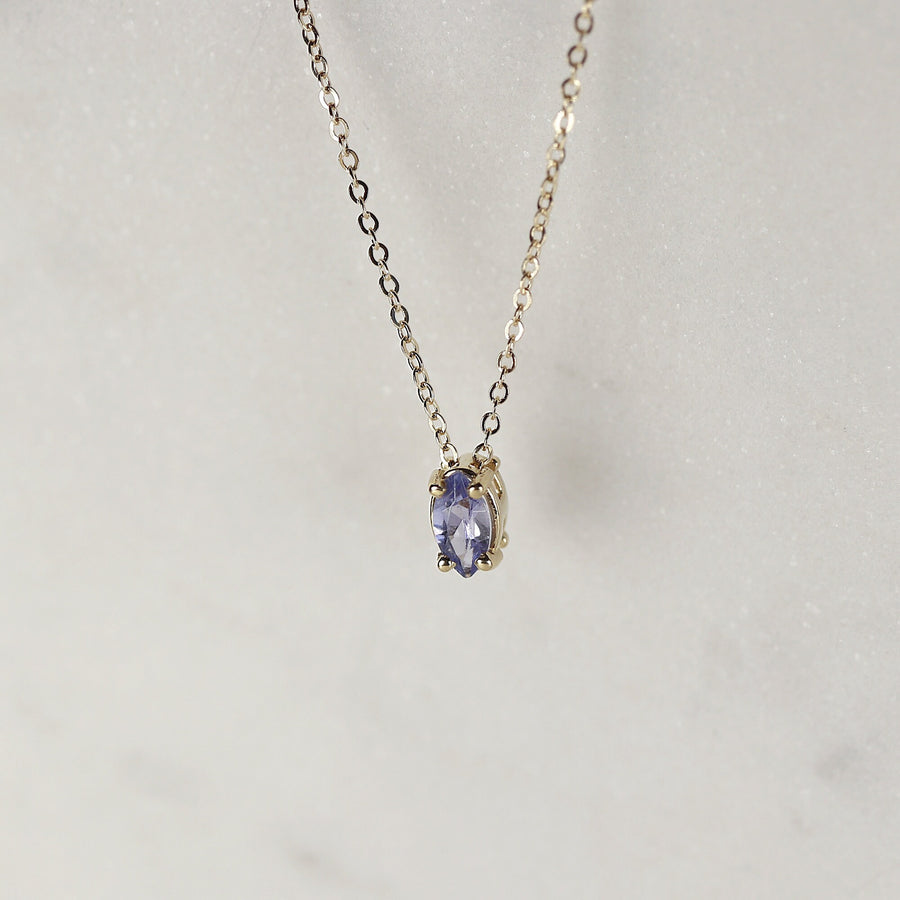 Dainty Lavender Purrple Sapphire Necklace 14k Solid Gold