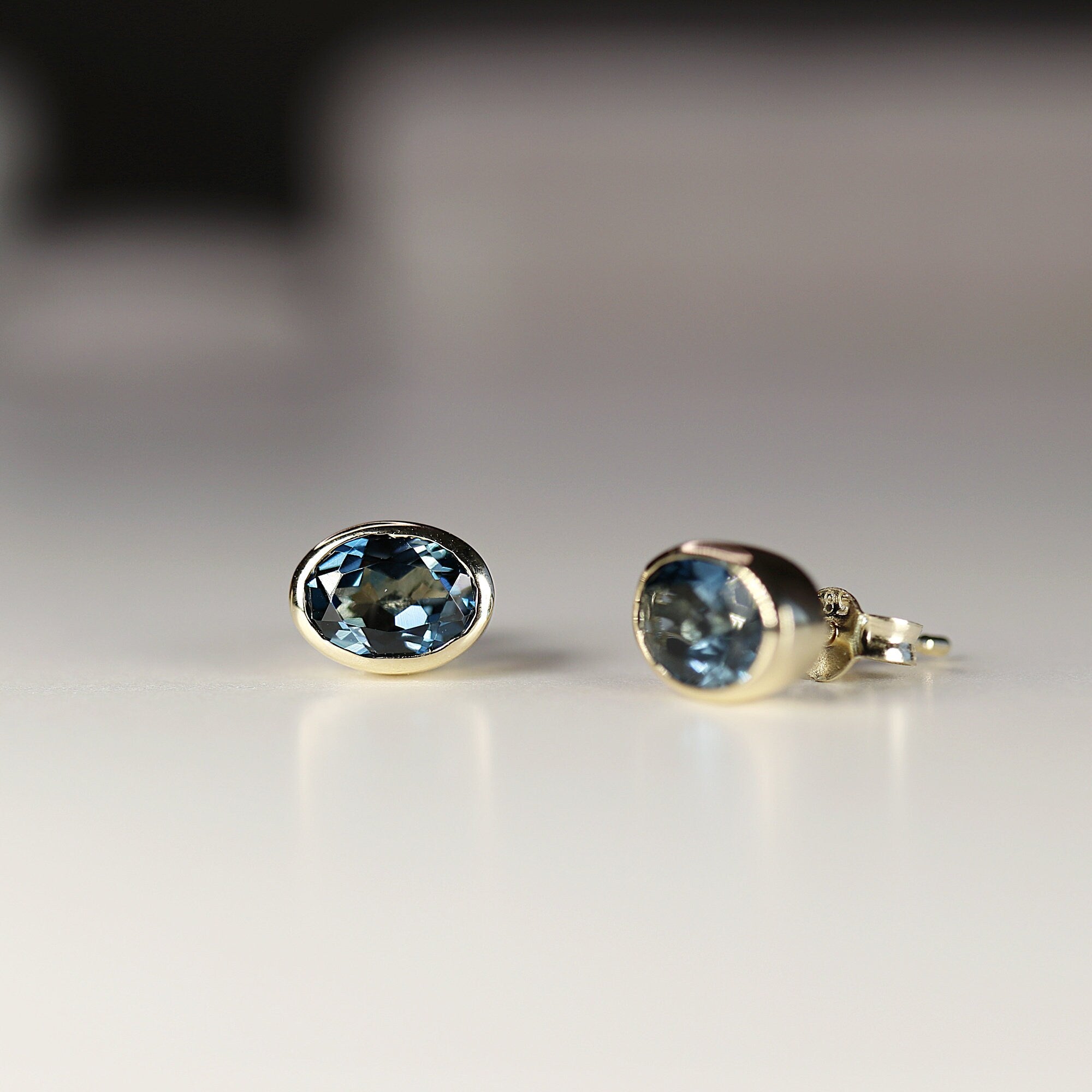 London Blue Topaz Earrings 14k Solid Gold