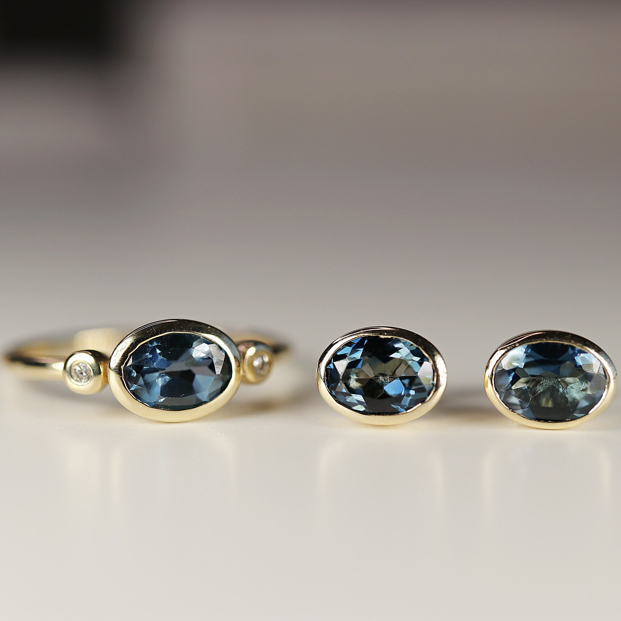 London Blue Topaz Earrings 14k Solid Gold