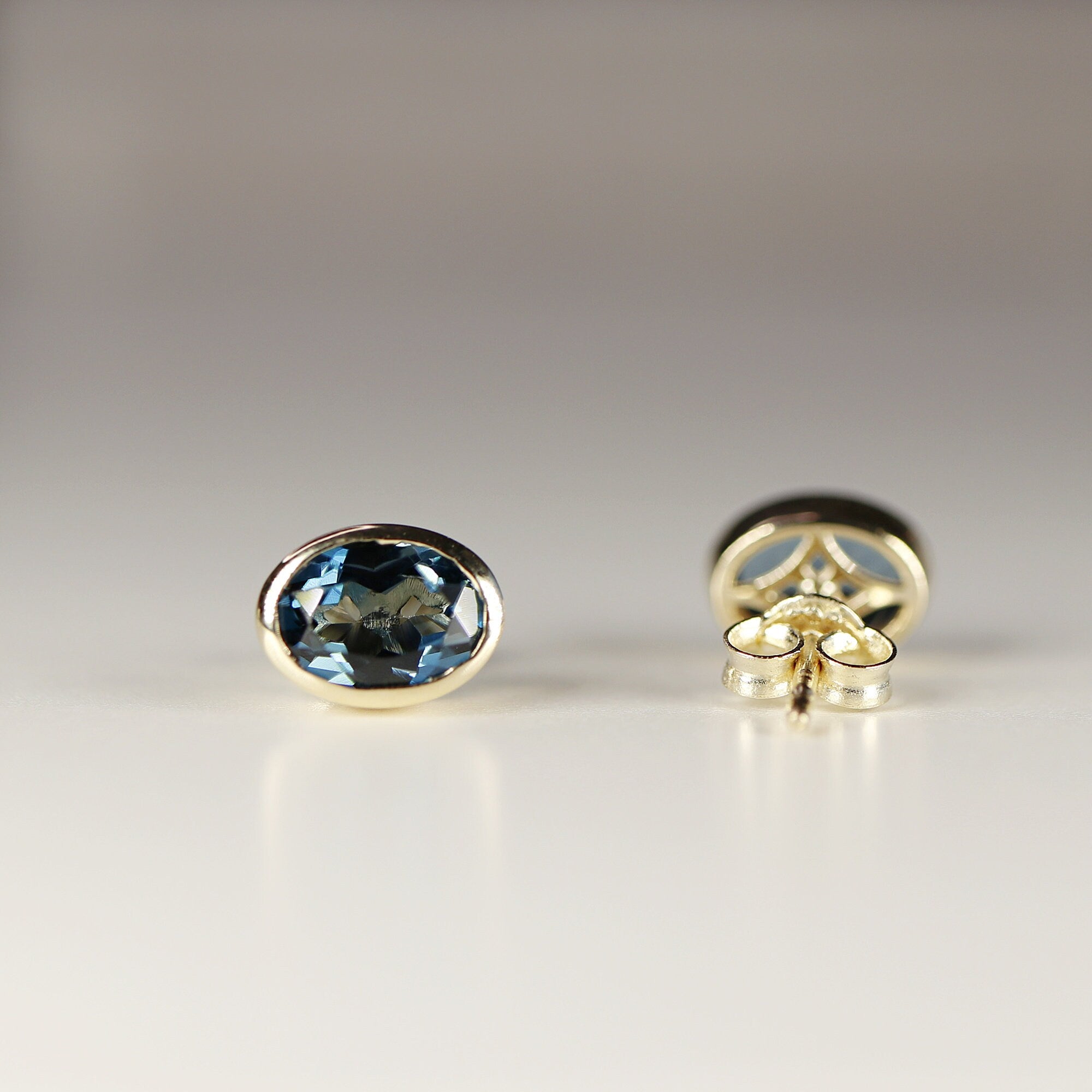 London Blue Topaz Earrings 14k Solid Gold