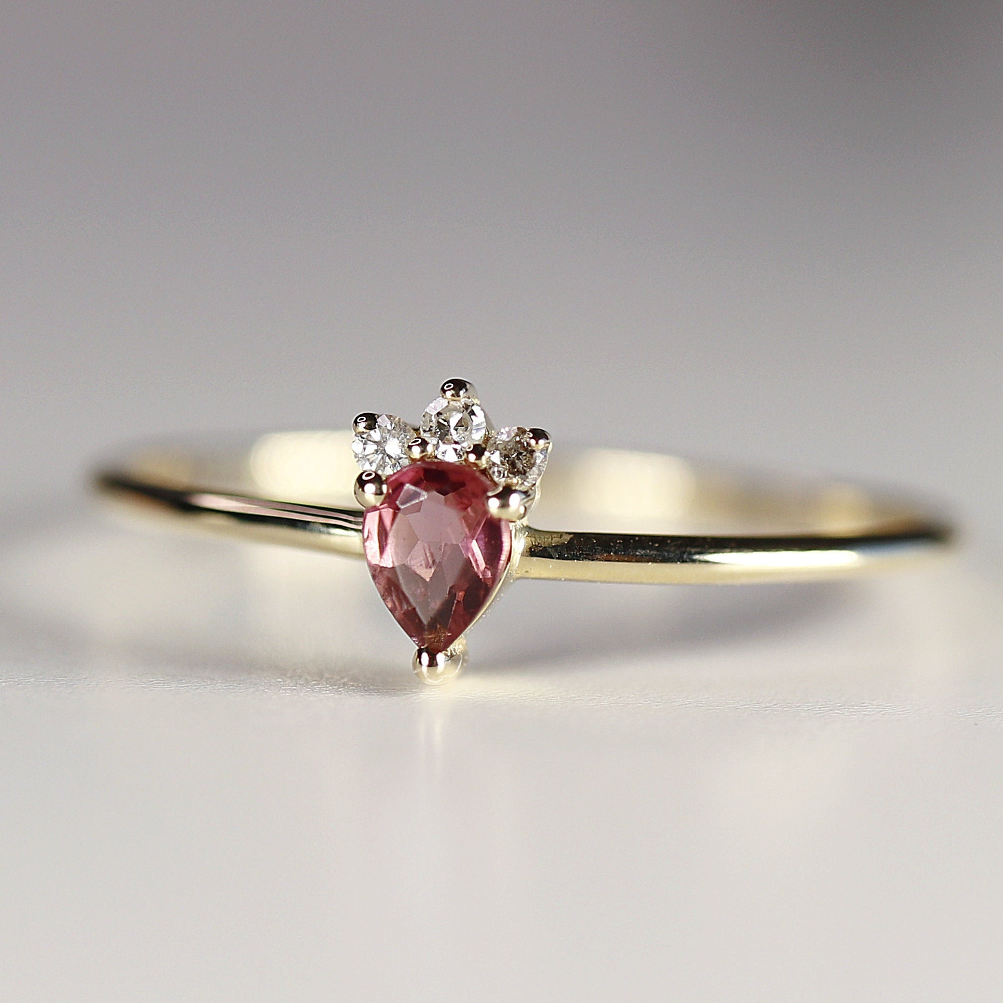 Pear Tourmaline and Diamond Ring 14k Gold