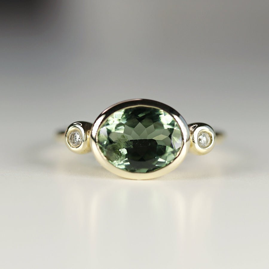 14k Gold Oval Tourmaline Ring with Diamonds