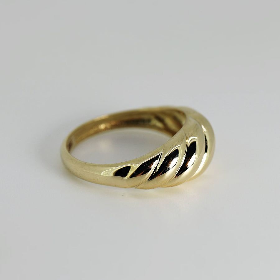 14k Solid Gold Croissant Ring, Chunky Dome Ring