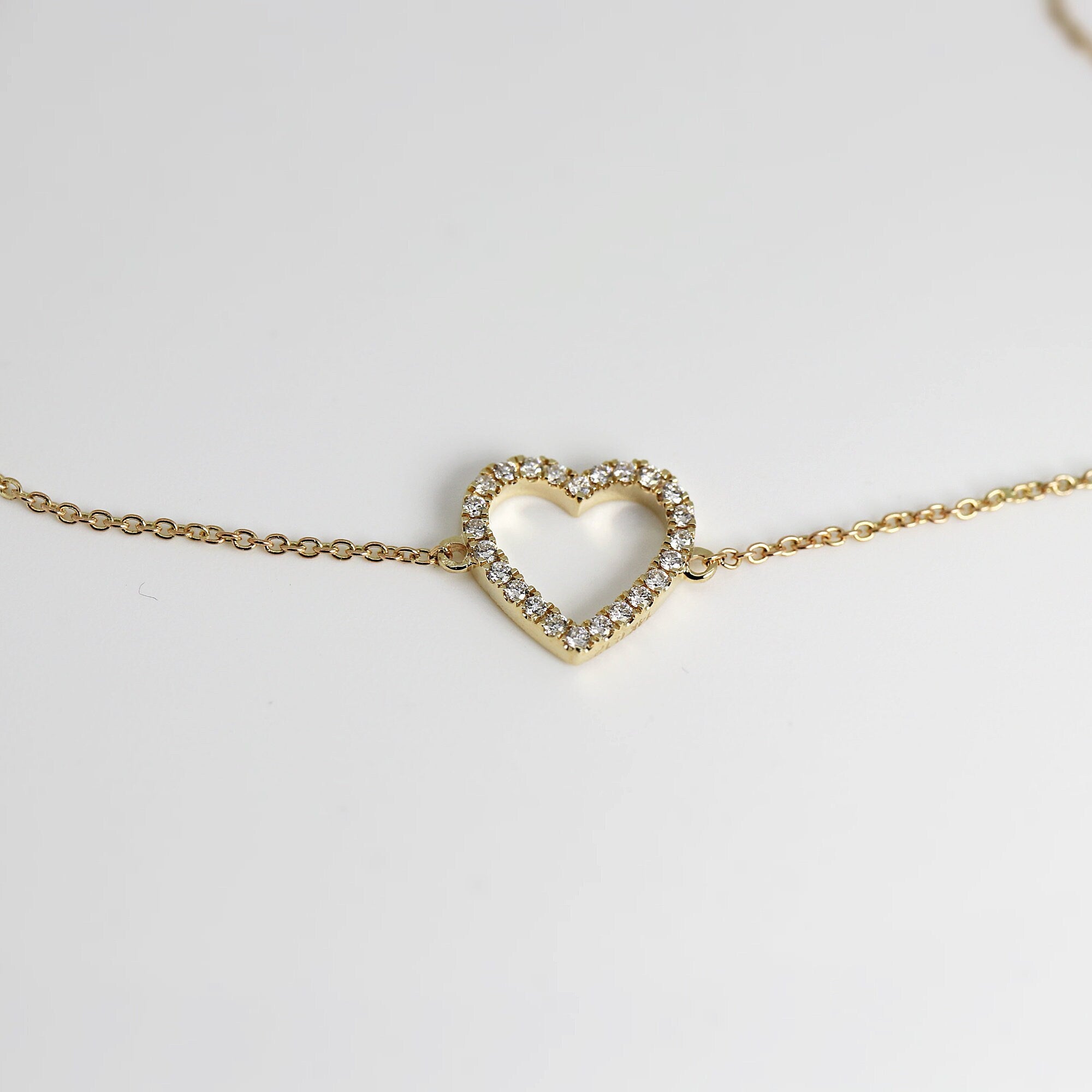 Diamond Heart Bracelet 14k Solid Gold, Genuine Diamond Pave Bracelet, Gold Heart Jewelry, Cluster Diamond Bracelet, Wedding Jewelry Gift