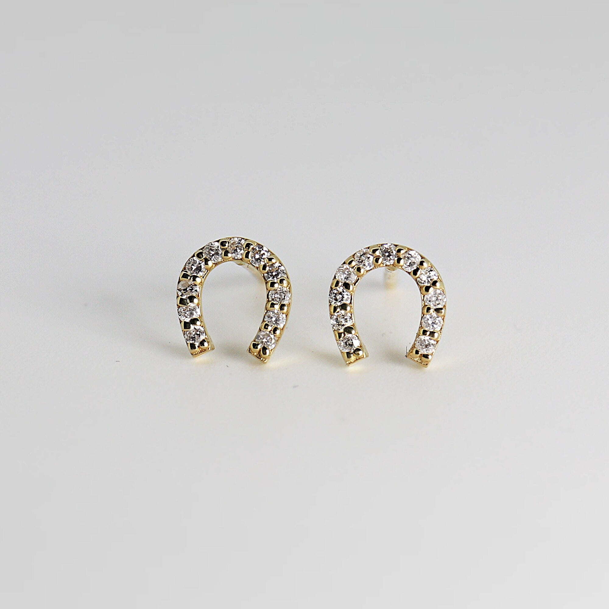 Diamond Horseshoe Earrings in 14k Yellow Gold