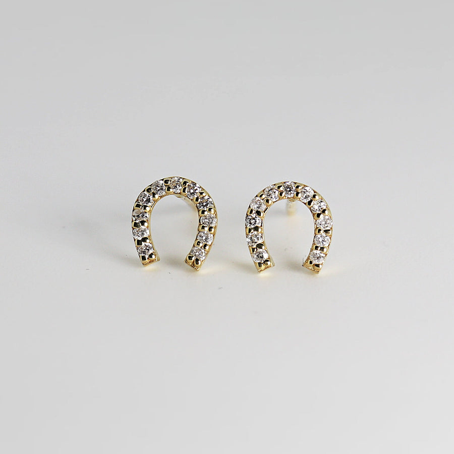 Diamond Horseshoe Earrings in 14k Yellow Gold