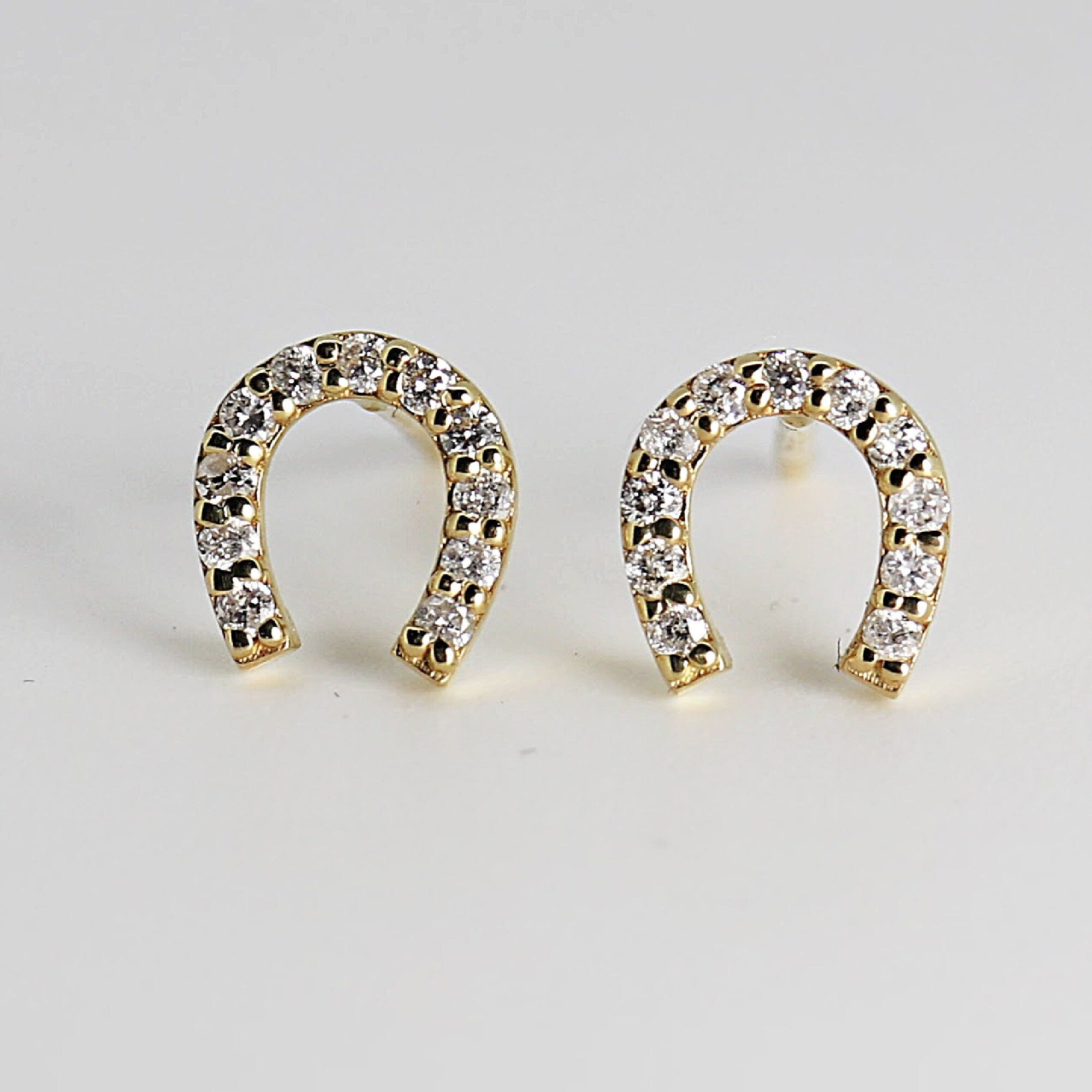 Diamond Horseshoe Earrings in 14k Yellow Gold