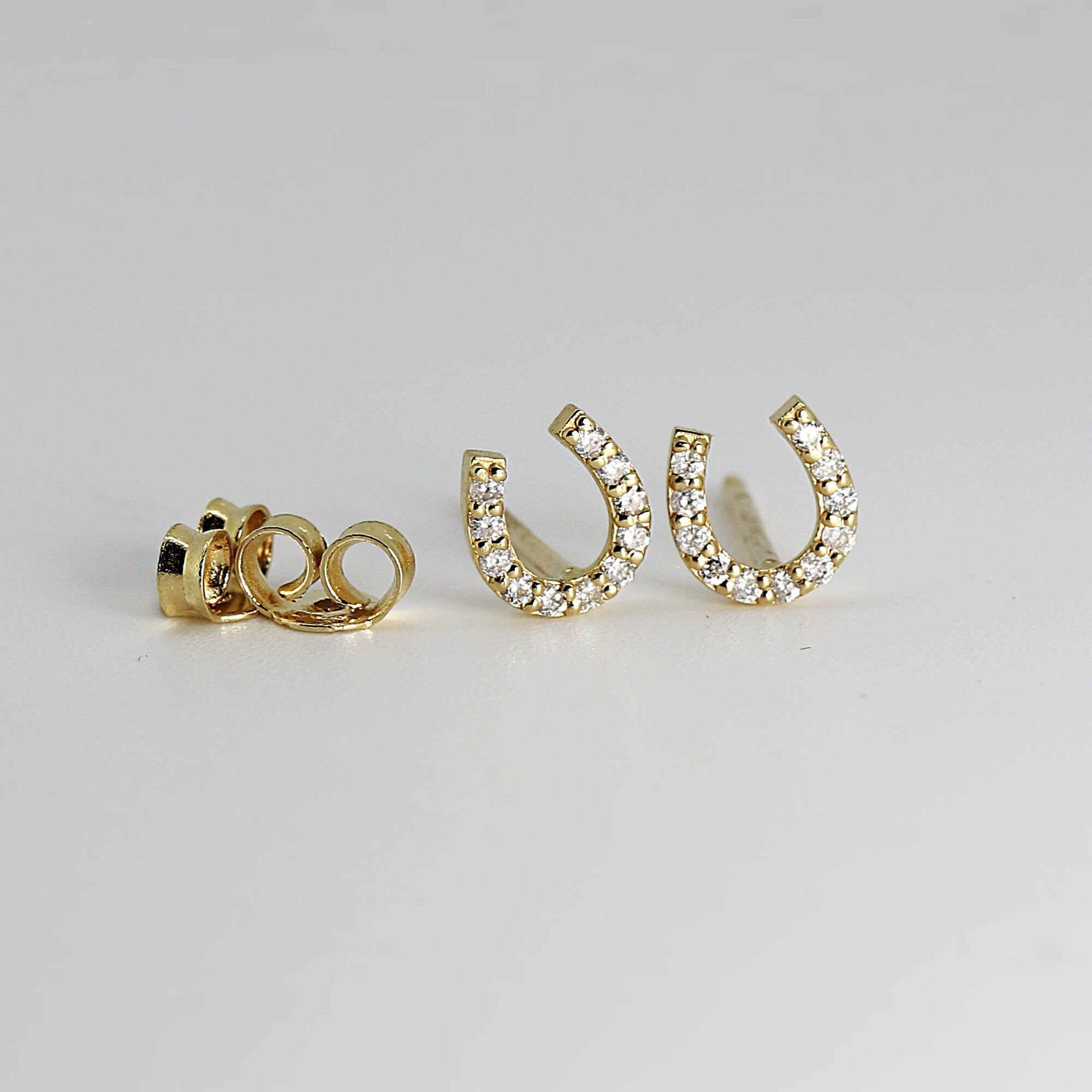 Diamond Horseshoe Earrings in 14k Yellow Gold