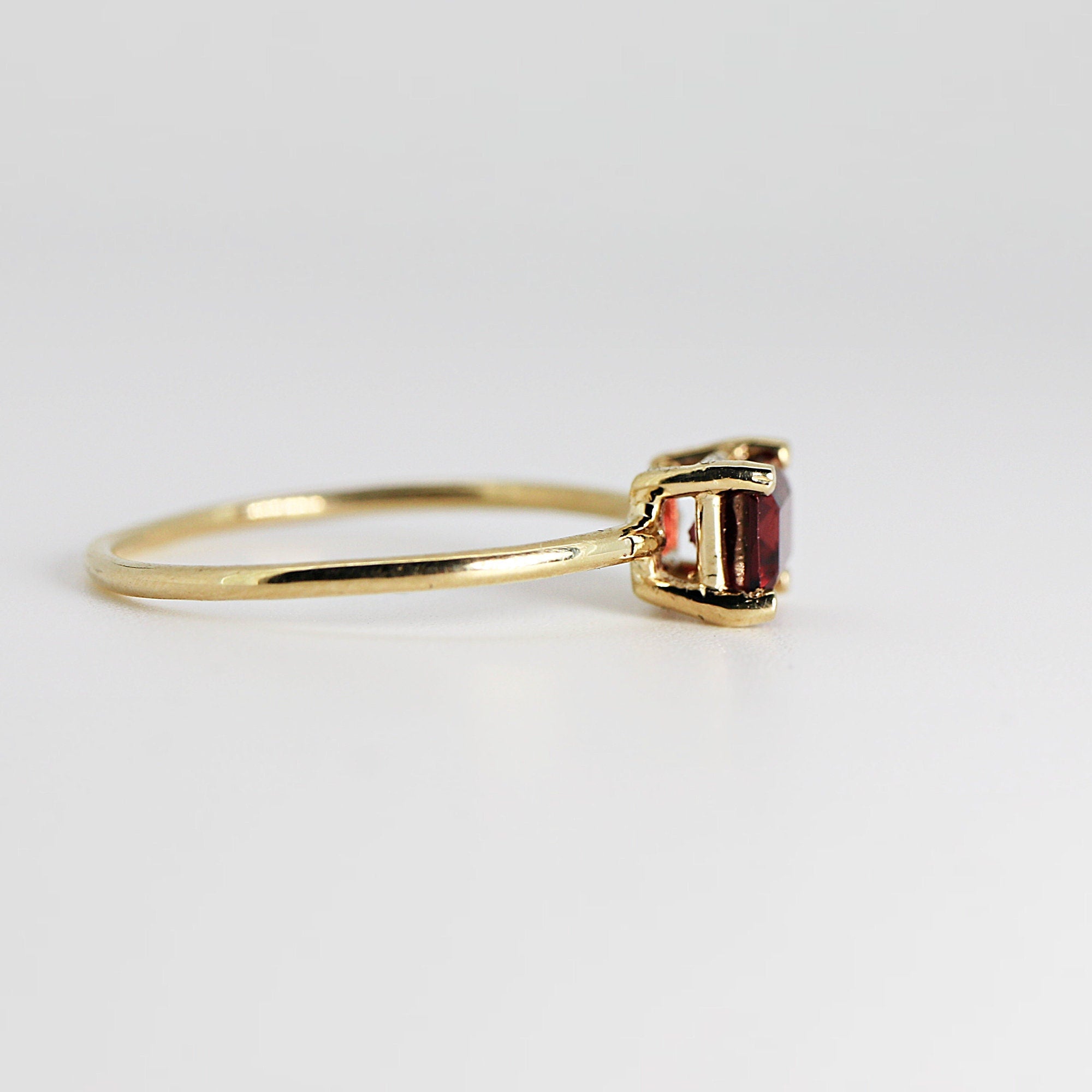 14k Gold East West Garnet Ring