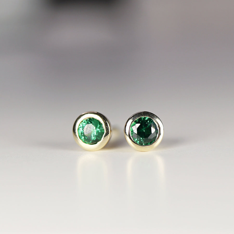 14k Gold Emerald Stud Earrings