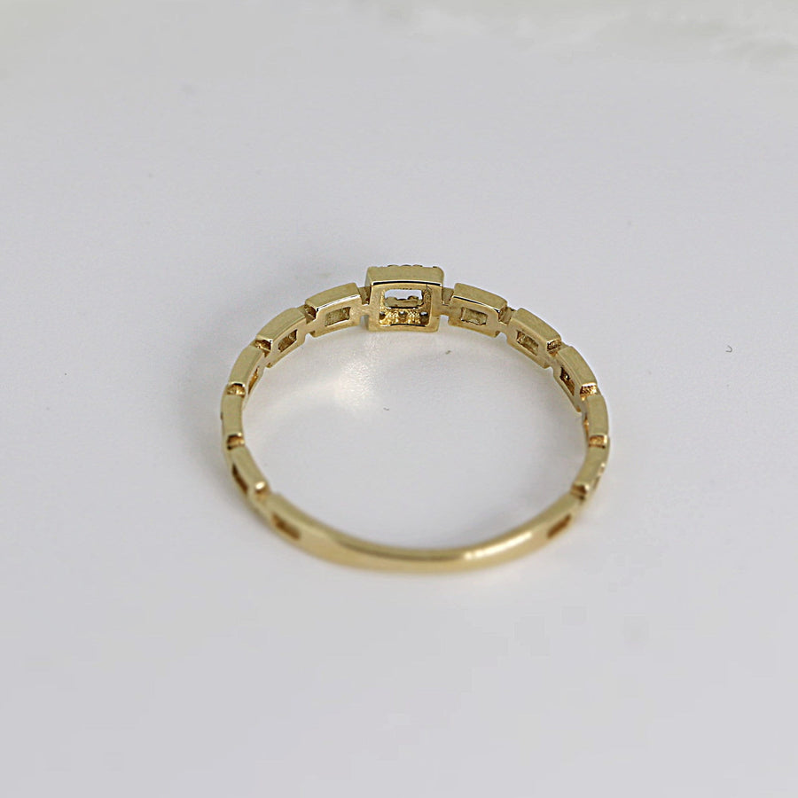 14k Solid Gold Rectangular Chain Link Diamond Ring