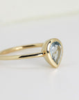 Pear Aquamarine Ring, Bezel Set 14k Gold Ring