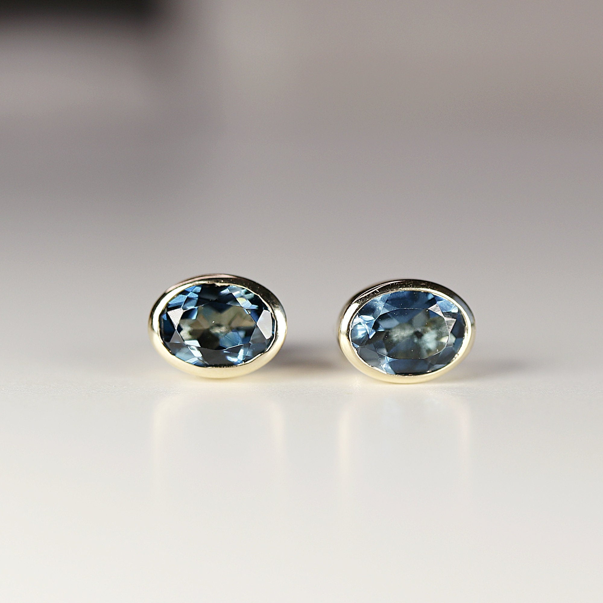 London Blue Topaz Earrings 14k Solid Gold