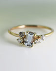 Diamond and Aquamarine Cluster Engagement Ring 14k Solid Gold