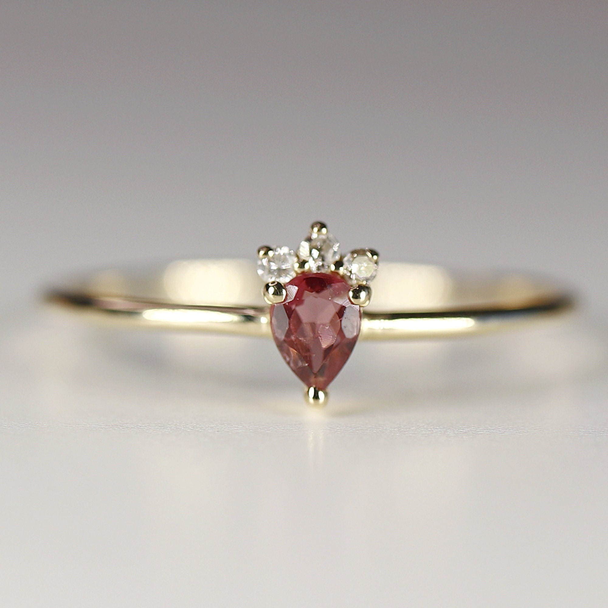 Pear Tourmaline and Diamond Ring 14k Gold