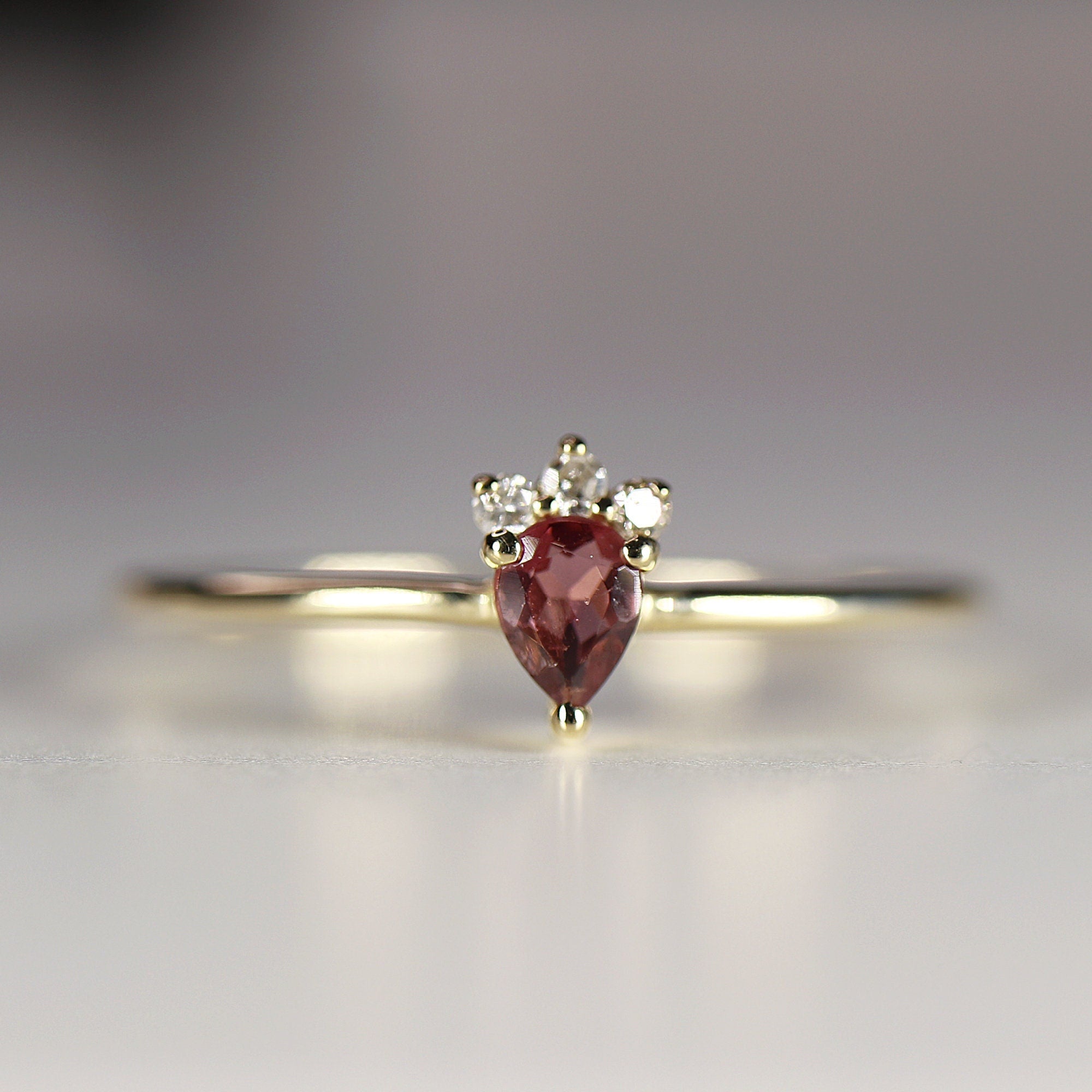 Pear Tourmaline and Diamond Ring 14k Gold