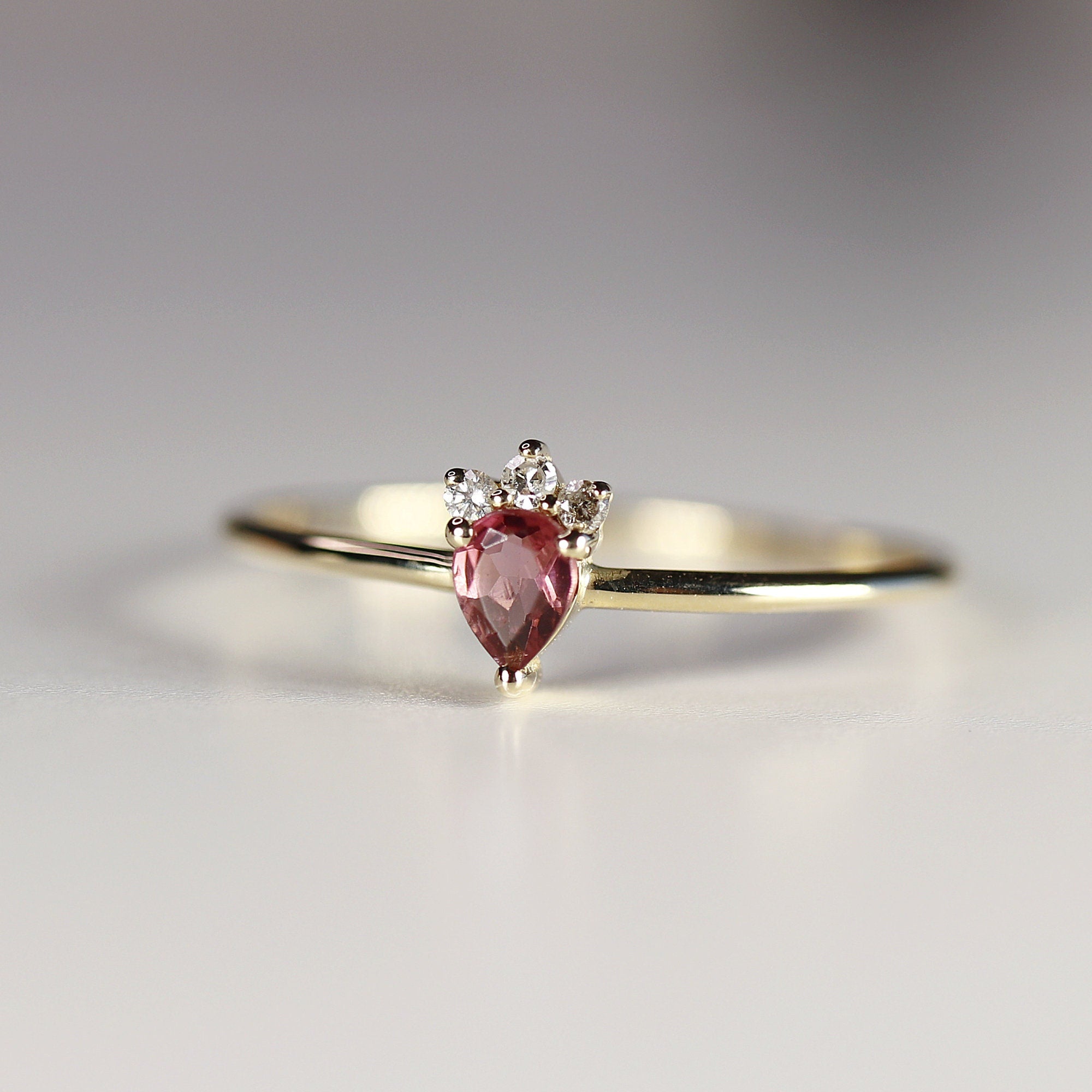 Pear Tourmaline and Diamond Ring 14k Gold