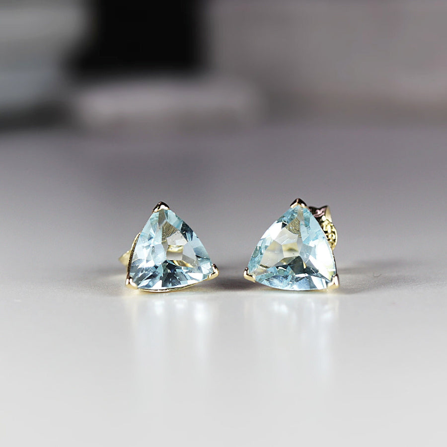 14k Gold Trillion Blue Topaz Earrings