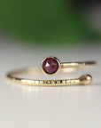 Ruby Ring 14k Solid Gold, July Birthstone Ring, Ruby Open Ring, Gold Textured Band Adjustable Ring, Minimalist Ring, Gemstone Ring