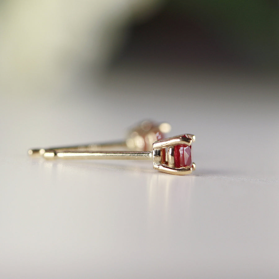 Delicate Ruby Stud Earrings 14k Gold
