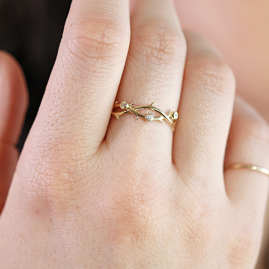 Moissanite Twig Wedding Ring 14k Solid