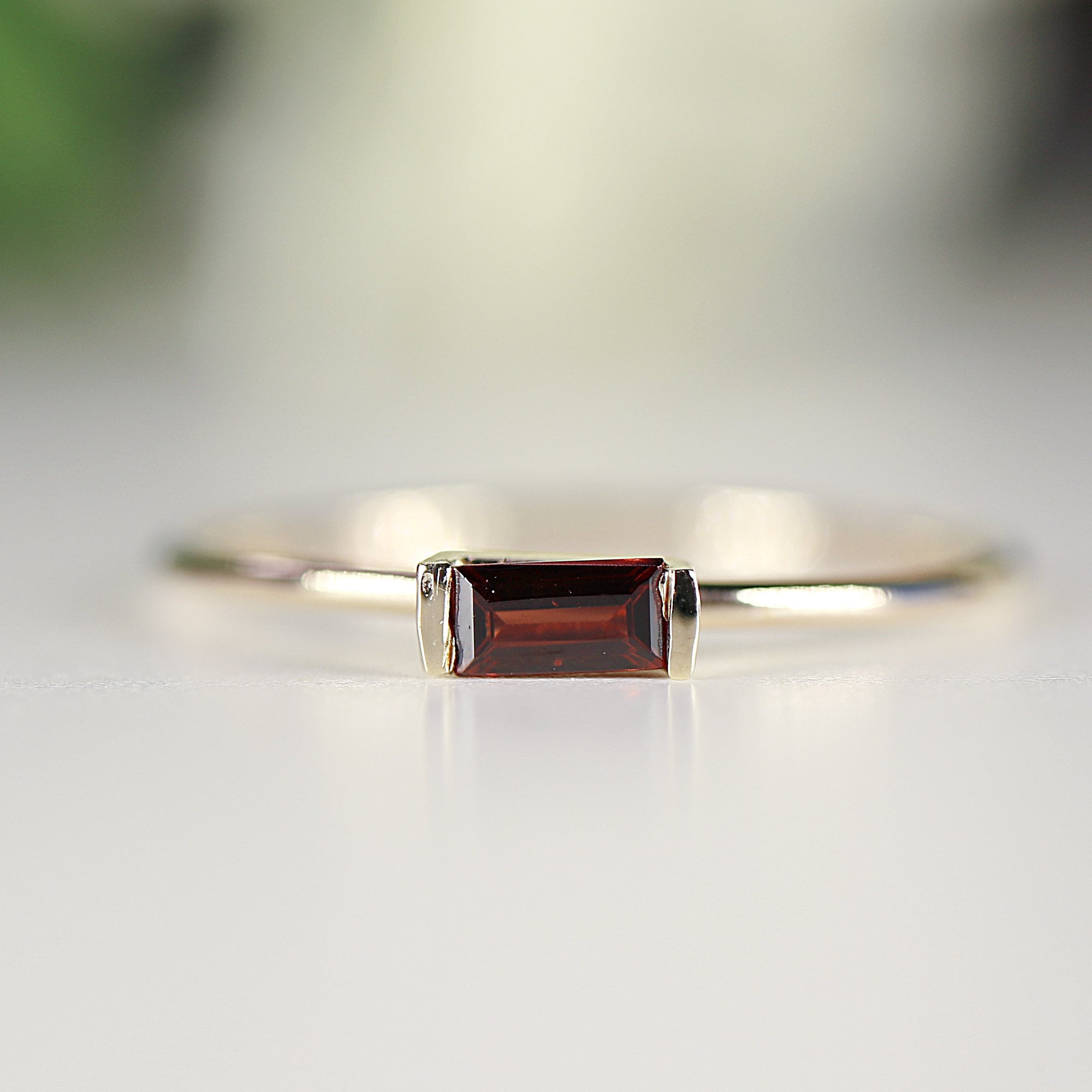 Baguette Garnet Ring in 14k Gold