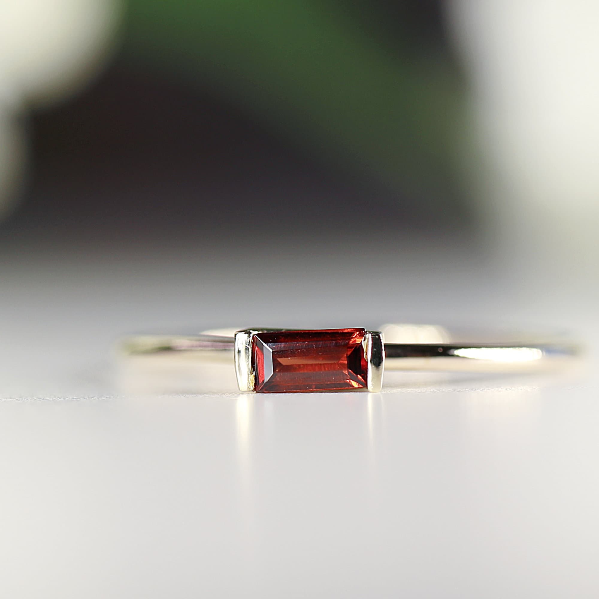 Baguette Garnet Ring in 14k Gold