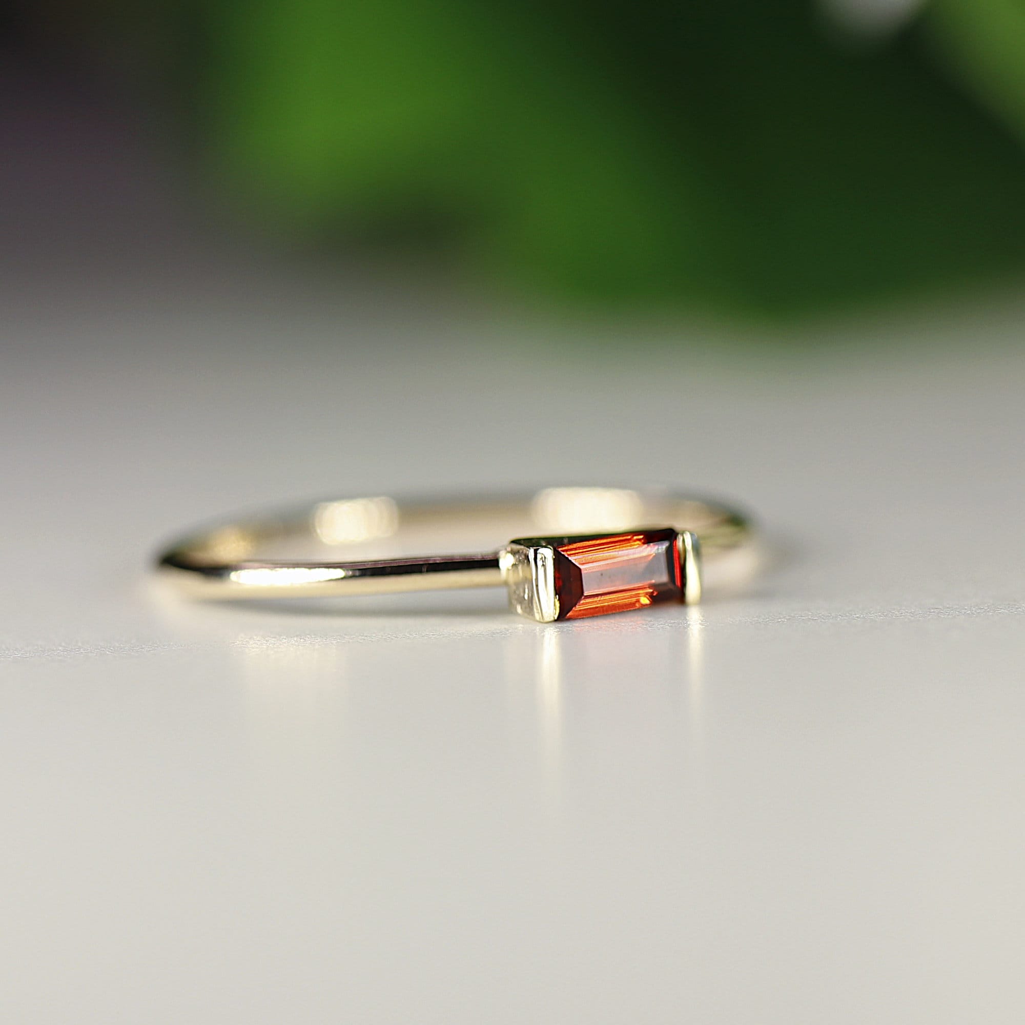 Baguette Garnet Ring in 14k Gold