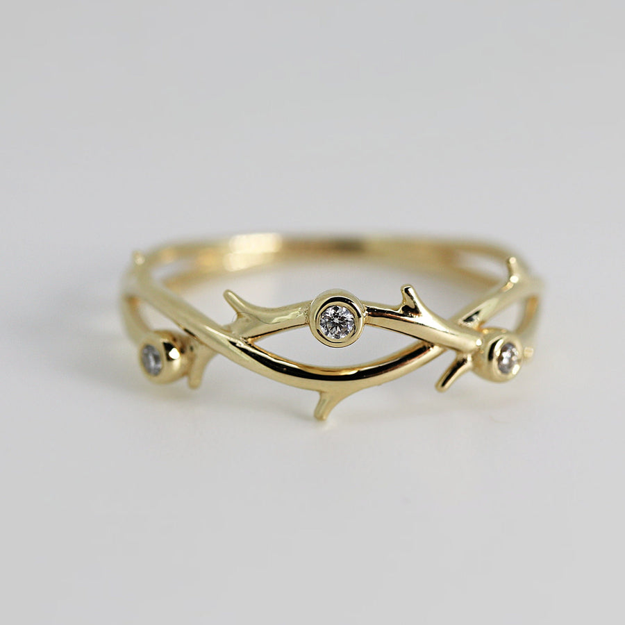 Moissanite Twig Wedding Ring 14k Solid