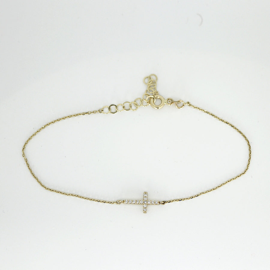 14k Gold Diamond Cross Bracelet