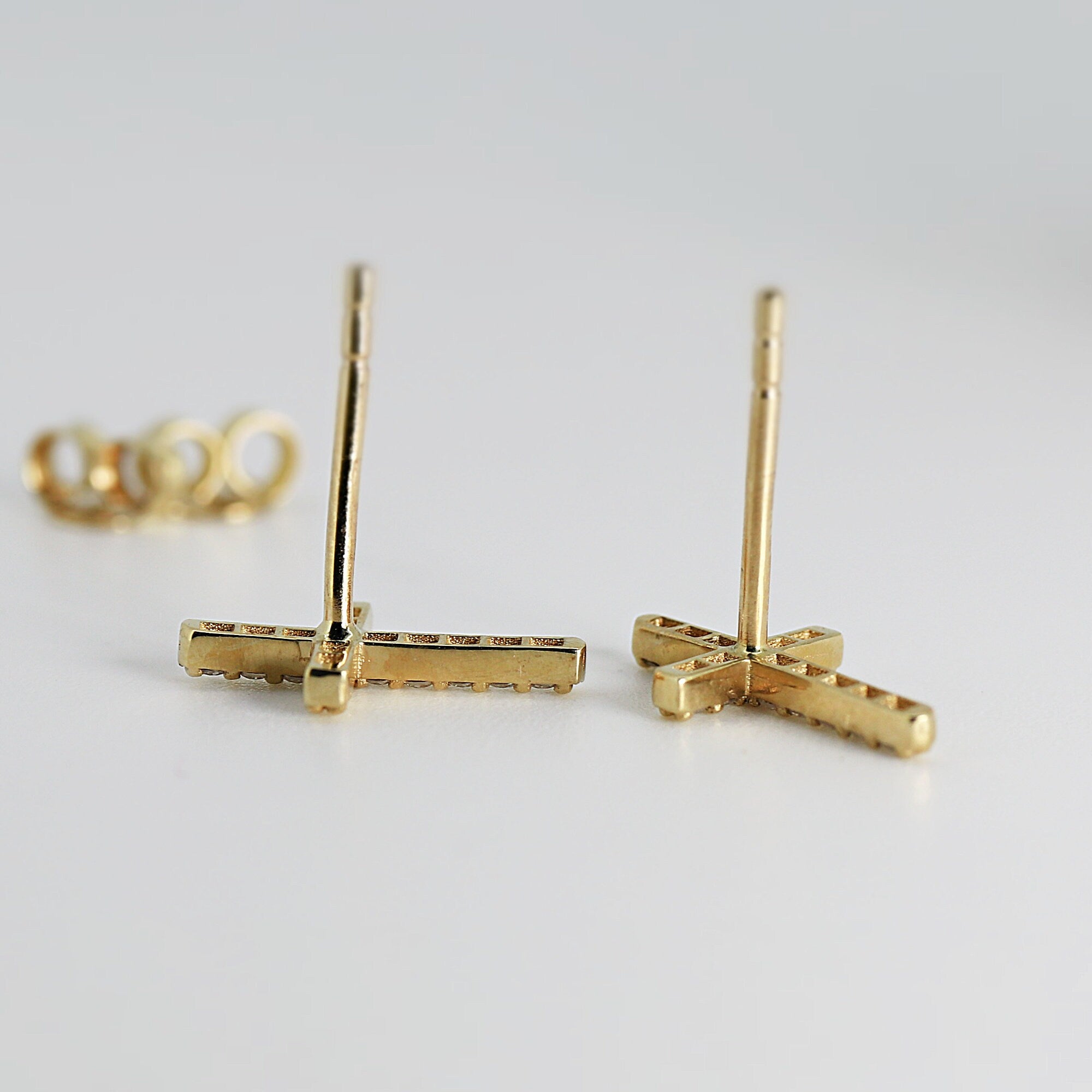 14k Yellow Gold Diamond Cross Earrings