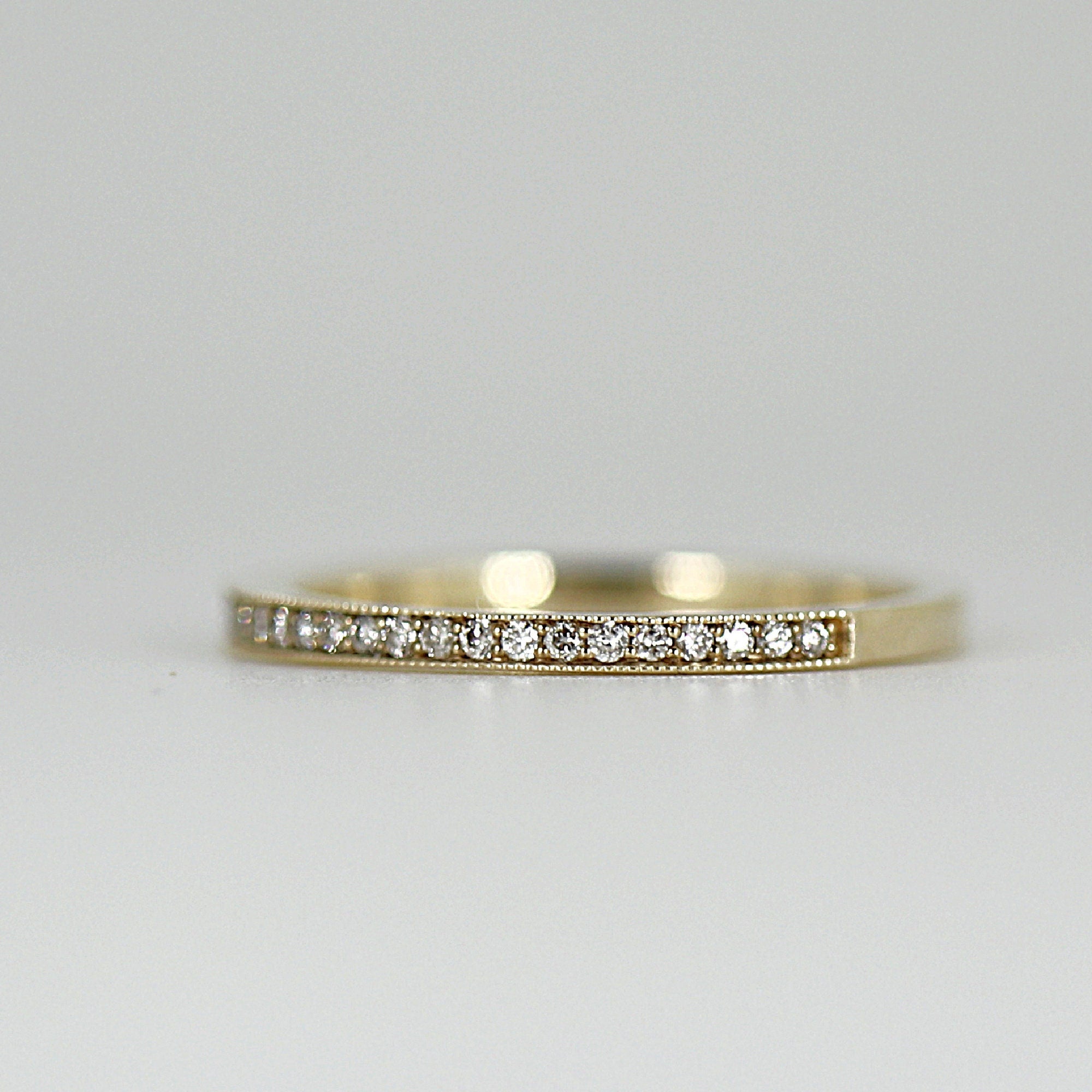 Channel Set Diamond Wedding Band, 14k Yellow Gold Half Eternity Stackable Ring, Diamond Stackable Wedding Band, Diamond  Wedding Ring