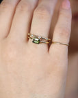 Bezel Set Green Tourmaline Ring, Emerald Cut Tourmaline Ring