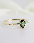 Pear Green Tourmaline w. Diamonds Engagement Ring