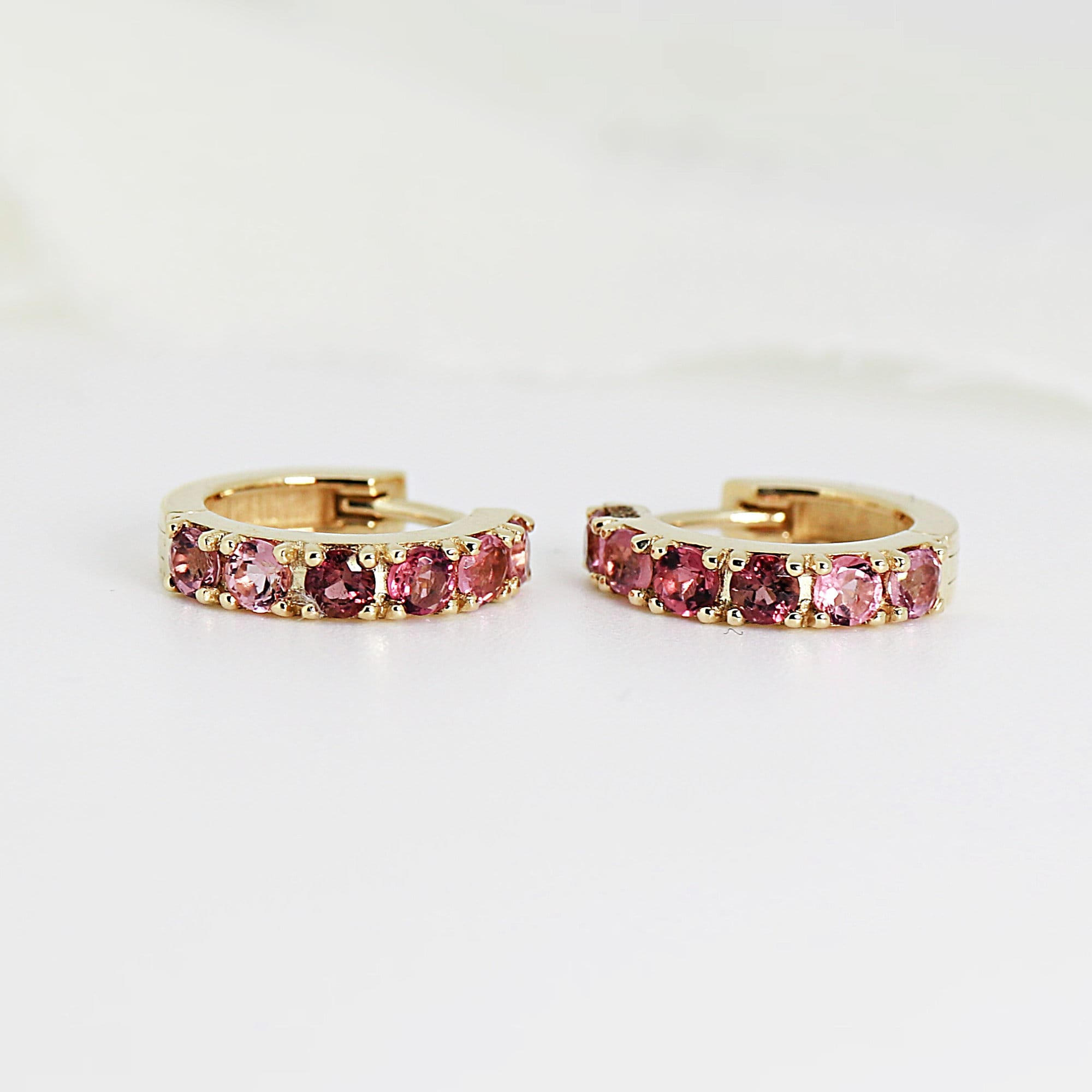 Pink Tourmaline Hoop Earrings 14k Gold