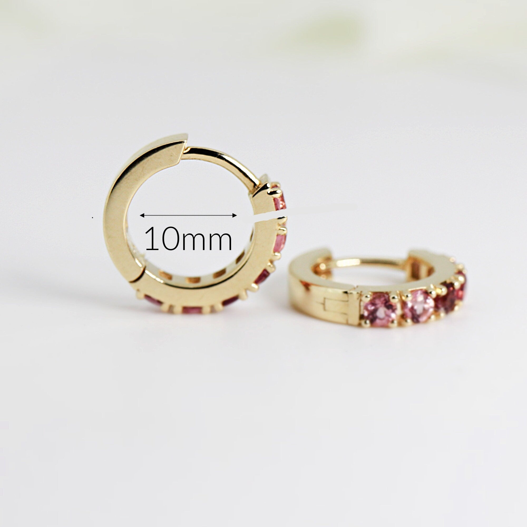 Pink Tourmaline Hoop Earrings 14k Gold