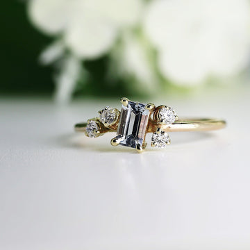 Diamond and Aquamarine Cluster Engagement Ring 14k Solid Gold