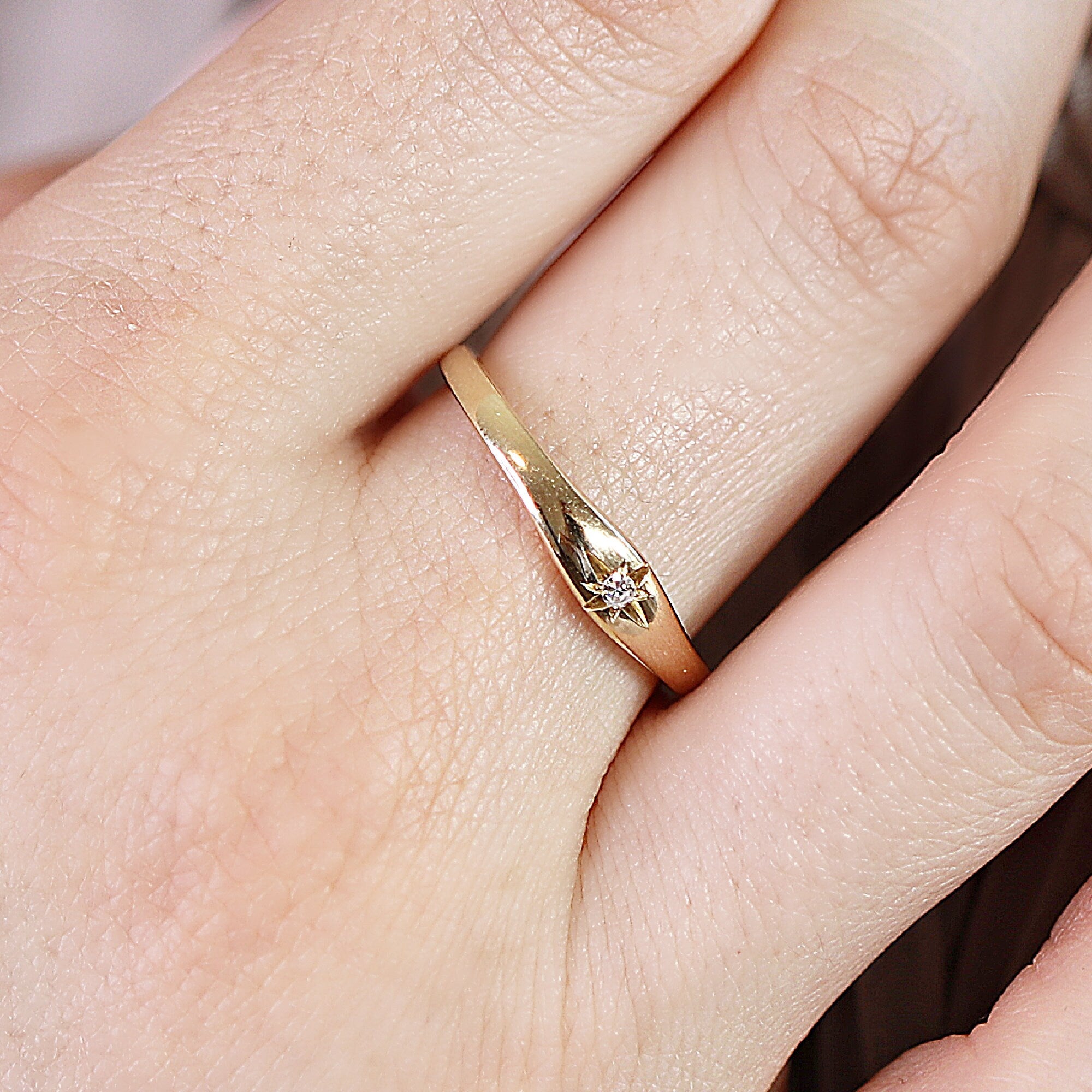 Star Diamond Ring 14k Solid Gold