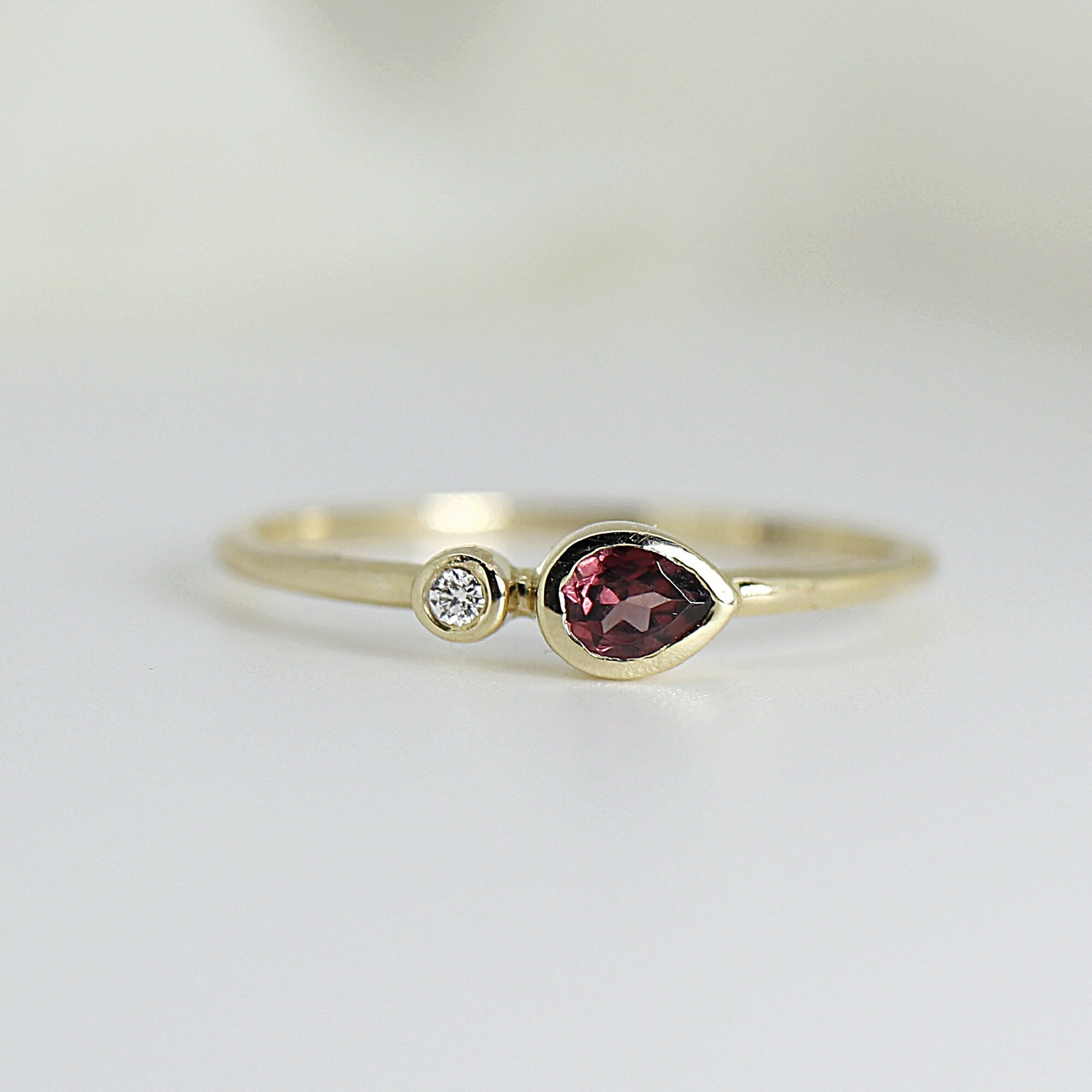 Diamond and Hot Pink Pear Tourmaline Ring